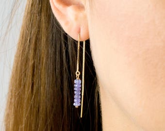 Birthstone Threader Earrings, Gemstone Threader Earrings, Wedding Bridal Party Earrings, Everyday Earrings, Dangling Earrings, gift for her