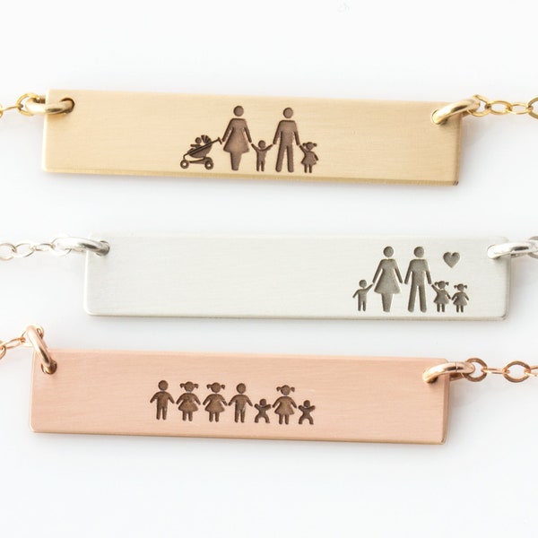 Collier de famille personnalisé Stick Figure, Collier personnalisé, Bijoux de famille, Collier de mère, Collier de bar familial personnalisé Cadeau pour elle