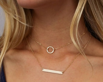 Hammered Gold Circle Necklace, Minimalist Necklace, Circle Necklace, 14k Gold Fill, Sterling Silver, Gift for her, LEILAjewelryshop