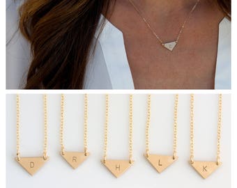 Bridesmaid Jewelry, Gold Triangle Necklace, Personalized Bridesmaid Gift, Initial Necklace, Wedding Gift, LEILAjewelryshop, N235