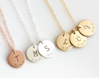 Personalized Initial Necklace/Custom Initial/Date Necklace/New Mom Necklace/Mothers Gift/Engraved Gold Fill, Silver, Rose Gold Gift for Her