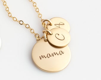 Gold Disc Necklace for New Mom - Mom Necklace - Personalized Necklace for Mom - Birth Flower Mom Necklace - Kids Initials Necklace