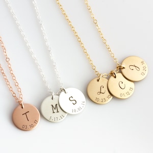 Personalized Mother&#39;s Day Gift/Initial Necklace/Date Necklace/New Mom Necklace/Mothers Necklace/Gold Fill, Silver, Rose Gold Gift for Mom/