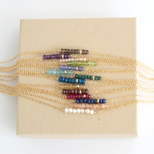 Birthstone Necklace - Christmas Gift For Her - Beaded Gemstone Bar Necklace - Gift For Mom, Wife, Sister