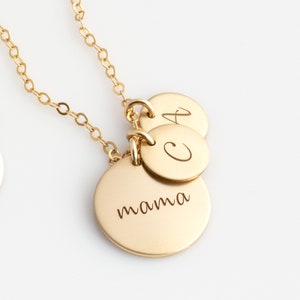 Gold Disc Necklace for New Mom Mom Necklace Personalized Necklace for Mom Birth Flower Mom Necklace Kids Initials Necklace image 1