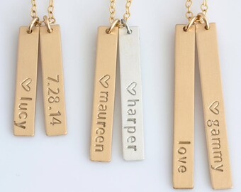 Personalized Vertical Bar Necklace,Vertical Bar Necklace,Name Bar Necklace,Gold Bar,Kids Names Necklace,Gift for Wife, LEILAJewelryShop,N231