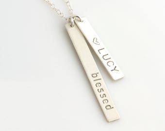 Sterling Vertical Bar Necklace, Gold Bar, Mom Necklaces with Kids Names, Gift for Mom, Gift for Grandma, Name Plate, LEILAJewelryShop, N211
