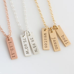 Personalized  Bar Tag Necklace Vertical Tag Necklace Names Dates Mom Necklace Custom Engraved Initial Necklace Gift for Mom Gift for Her