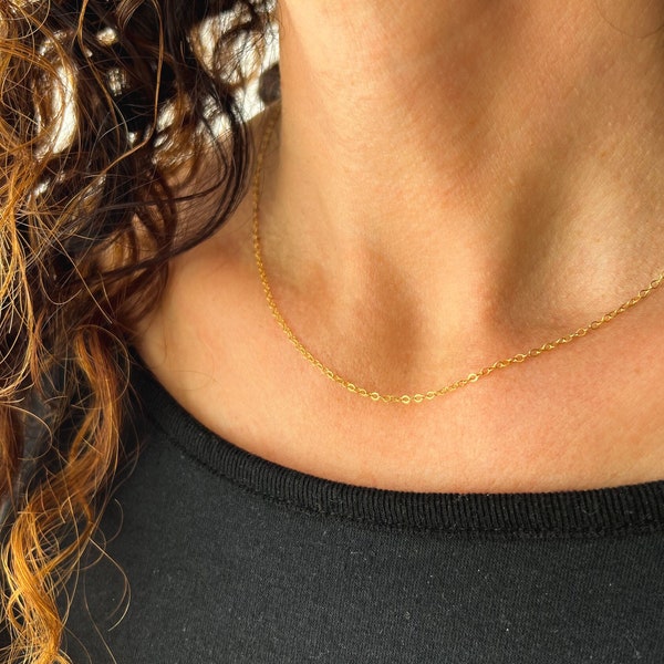 Twinkle Chain - Dainty Simple Gold Chain Choker in 14K Gold Fill or Sterling Silver, Thin Layering Chain, Waterproof Chain, Christmas Gift