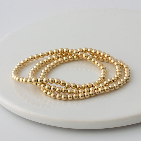 14k Gold Filled Dainty Ball Bracelet, Gold Ball Beaded Bracelet, 4mm Silver Stretch Bracelet, Delicate Layering Bracelet, Gift for Her