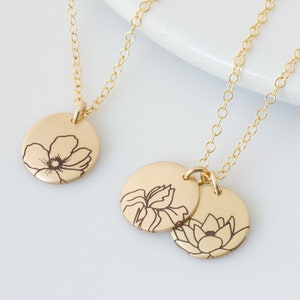 Birth Flower Bud Necklace by LEILA Jewelry, Birthday Necklace, Rose, Poppy, Daisy, Lily Gift for Her, Mom Necklace