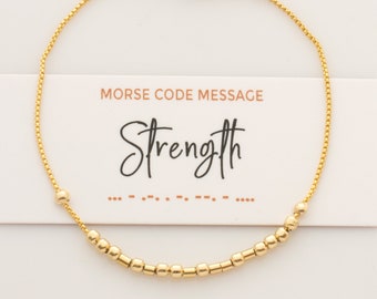 Strength Morse Code Bracelet, Hidden Message Bracelet, Encouragement, Motivation, Cancer Support, Breast Cancer Gift, Friendship Bracelet