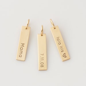 Vertical Bar Mama Charm for Necklace in 14K Gold Fill, Sterling Silver, or 14K Rose Gold, Custom Date Bar Charm by LeilaJewelryShop