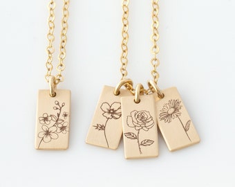Personalized Birth Flower Necklace, Mom Necklace, Birth Month Flower Necklace, Flower Necklace, Rose, Poppy Necklace, Mother&#39;s Day Gift