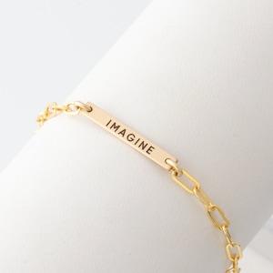 Personalized paperclip bracelet with engraved bar in Sterling silver,  Yellow Gold, Rose Gold
