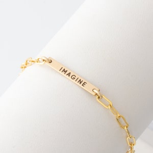 Dainty Gold Paperclip Bar Bracelet • Paperclip Chain • Personalized Name Bar Bracelet • Gold Link Chain Custom Bracelet • Gift for Her