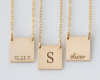Personalized Square Necklace, Initial Necklace, Personalized Dainty Initial Necklace for Her, Gift for Her, Gold Bar, Silver Bar, Rose Gold