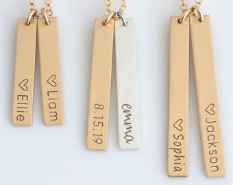 Personalized Vertical Bar Necklace,Vertical Bar Necklace,Name Bar Necklace,Gold Bar,Kids Names Necklace,Gift for Wife, LEILAJewelryShop,N231