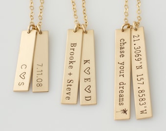 Vertical Bar Necklace, Name Bar Necklace, Personalized, Kids Name Necklace, Bridesmaid Gift, Anniversary Gift, Gift for Her,LEILAJewelryShop