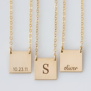 Personalized Square Necklace, Initial Necklace, Personalized Dainty Initial Necklace for Her, Gift for Her, Gold Bar, Silver Bar, Rose Gold