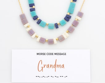 Grandma Morse Code Necklace, Mothers Day Gift, New Grandma Necklace, Colorful Beaded Necklace for Grandma