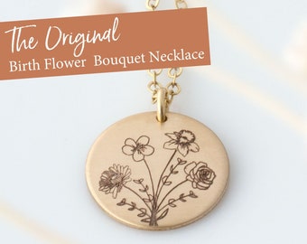 Collier de bouquet de fleurs de naissance combiné, collier de fleurs de naissance pour maman, collier de bouquet de fleurs de naissance personnalisé, collier de fête des mères