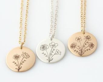 Cadeaux de Noël pour maman - Collier combiné de bouquet de fleurs de naissance, collier de fleurs de naissance personnalisé pour maman, cadeau de Noël unique pour elle