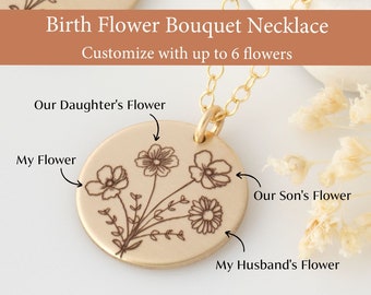 Personalized Birth Flower Necklace / Mom Necklace / Date Necklace / Poppy Necklace / Flower Necklace / Rose Necklace / Gift for Her