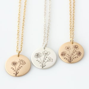 Personalized Necklace Gift For Mom, Family Necklace with Combined Birth Flower Bouquet image 2