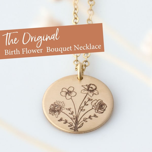 Combined Birth Flower Bouquet Necklace, Birth Flower Necklace for Mom, Personalized Birth Flower Bouquet Necklace, Mother's Day Necklace