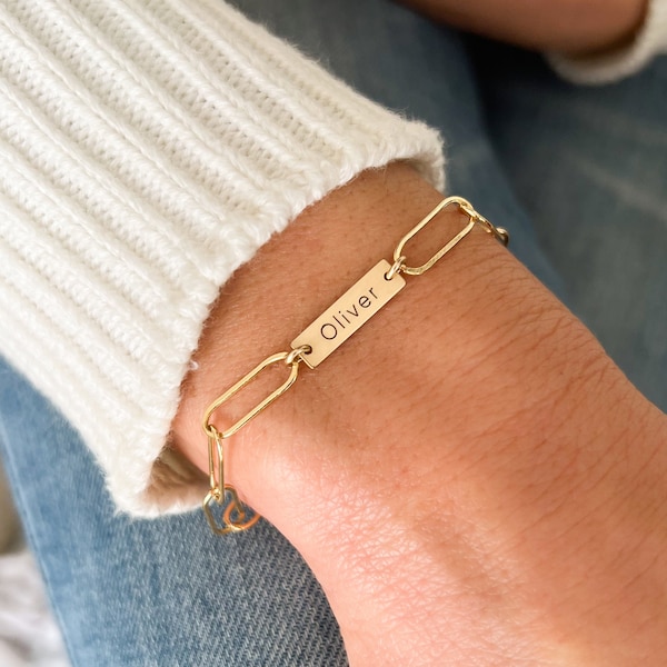 Custom Paperclip Bracelet • Paperclip Chain •  Extra Large Silver or Gold Link Chain Bracelet • Personalized Name Bracelet • Gift for Her