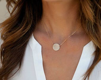 Hammered Gold Disc Necklace, Gold Hammered Necklace, Minimalist Gold Necklace,Sterling Silver, Gold Fill,Gift for her,LEILAjewelryshop, N256