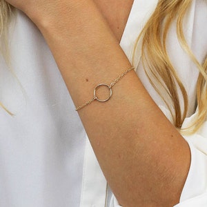 Karma Circle Bracelet, Dainty Open Circle Bracelet, Hammered Eternity Bracelet, 14k Gold Fill, Sterling Silver, LEILAjewelryshop, B200 image 1