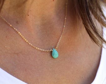 Teardrop Gemstone Necklace/Dainty Turquoise Pendant/Minimal Layering Necklace/Gift for Wife/Gift for Her/Bridesmaid Gift/Christmas Gift/N268