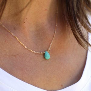 Teardrop Gemstone Necklace/Dainty Turquoise Pendant/Minimal Layering Necklace/Gift for Wife/Gift for Her/Bridesmaid Gift/Christmas Gift/N268 image 1