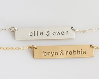 Bar Necklace Personalized Name Plate , Gold Bar Necklace,Gold Name Necklace,Name Bar Necklace,Gift for Her,Gold,Silver,LEILAjewelryshop,N245