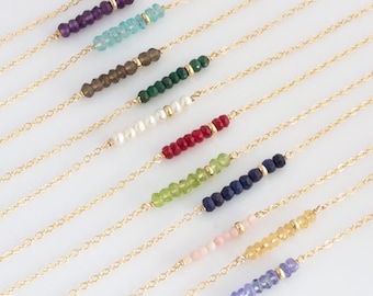 Birthstone Layering Necklace/Simple Mothers Birthstone Necklace/Gemstone Bar Necklace/Dainty/Gift for Her /Bridesmaids Gift Jewelry/N254