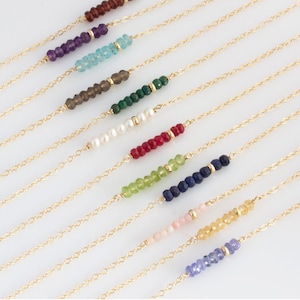 Birthstone Layering Necklace/Simple Mothers Birthstone Necklace/Gemstone Bar Necklace/Dainty/Gift for Her /Bridesmaids Gift Jewelry/N254 image 1