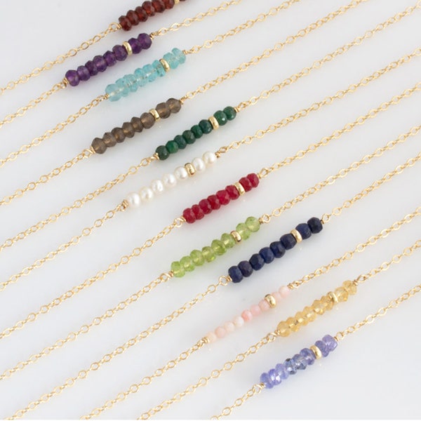 Birthstone Layering Necklace/Simple Mothers Birthstone Necklace/Gemstone Bar Necklace/Dainty/Gift for Her /Bridesmaids Gift Jewelry/N254