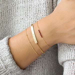 Bracelet délicat, bracelet de pierre précieuse, bracelet de pierre de naissance, , bracelet de barre de perles, bracelet délicat simple, bracelet minimal en or mince, B217 image 1