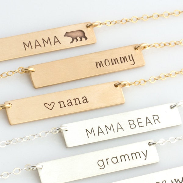 Custom Mommy Necklace/ New Mom Necklace/ Gift for Mom/ Personalized Bar Necklace/ Initial Bar Necklace/ 14k Gold Fill/ Gift for Wife/ N271