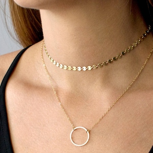 Gold Choker Necklace, Gold Coin Choker, Gold Tattoo Choker, Dainty Chain Choker, Boho Choker, Sterling Silver or 14K Gold Filled, N203 image 1