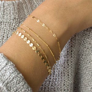 Dainty Chain Bracelet, Delicate Bracelets for Women, Layering Bracelet, Gold Chain, Coin, Tube, Lace, Satellite Chain, LEILAjewelryshop,B201 image 1