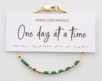 Personal Motivation Bracelet, One Day At A Time Hidden Message Morse Code Bracelet,  Serenity Prayer Bracelet, Mantra Bracelet