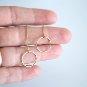 Threader Earrings, Long Circle Threaders, Long Dangle Earrings, Dainty Everyday Earring, 14k Gold Fill Threader Earrings, Sterling Silver image 5