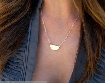 Hammered Half Circle Necklace, Half Moon Necklace, Layering Necklace, Sterling Silver,Gold Fill ,Gift for her, LEILAjewelryshop, N266