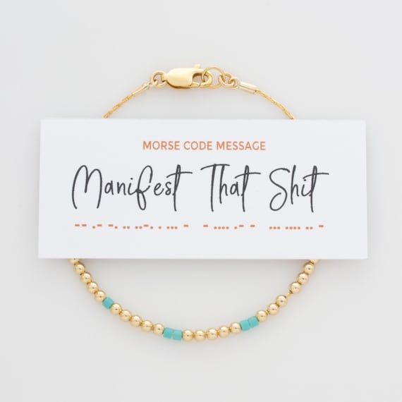 Morse Code Bracelet "Manifest That Shit"- 14K Gold filled or Sterling Silver, Inspirational Hidden Message Gift | LEILA Jewelry Shop