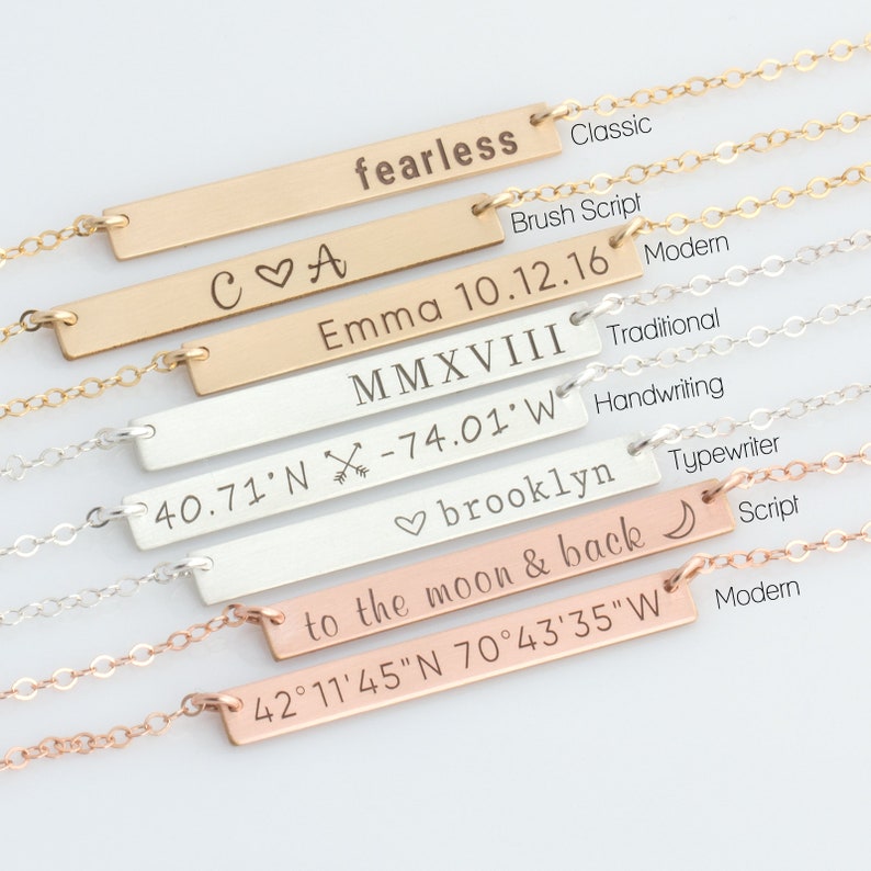 Personalized Gold Bar / Skinny Bar Necklace/ Customized Gold Bar Necklace/ Sterling Silver/ Wedding Gift / Gift for Her /Gift for Wife image 4