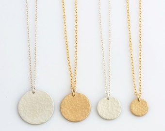 Hammered Layering Necklace Hammered Gold Disc Necklace 