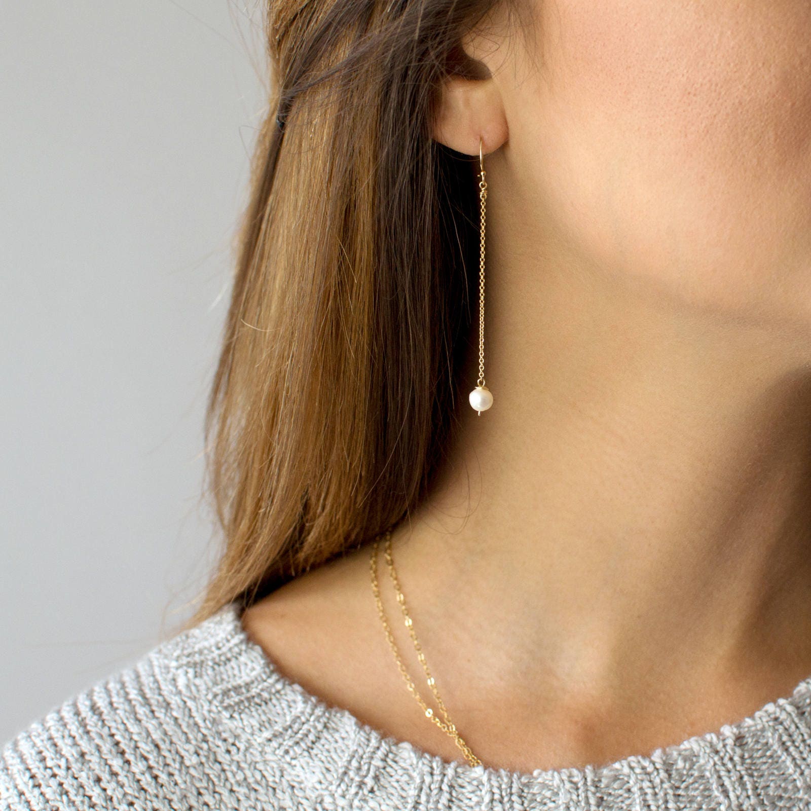 Long Diamond Chain Link Earrings